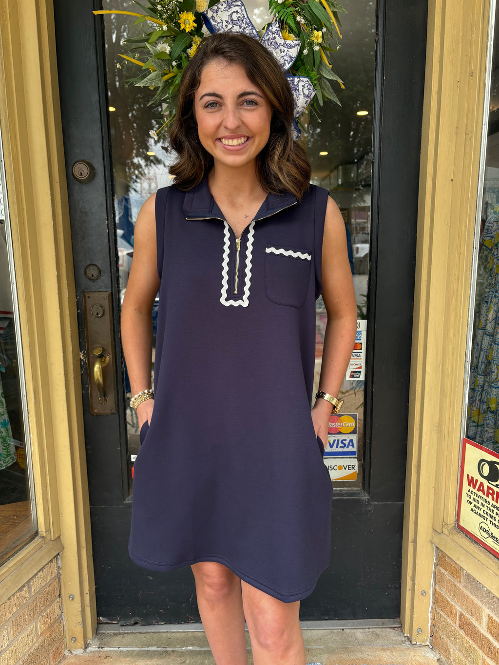 Navy Ric Rac Shift Dress