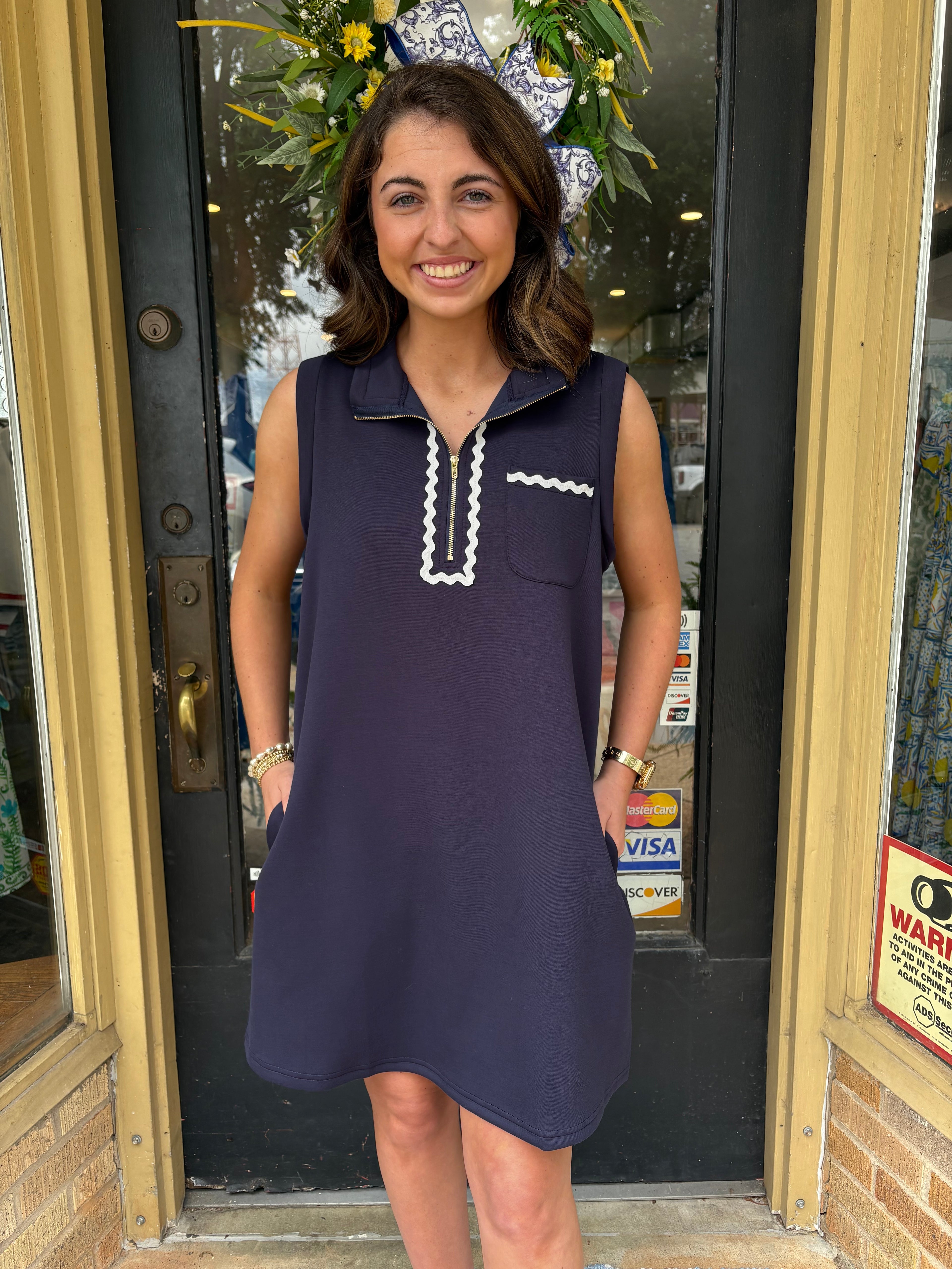 Navy Ric Rac Shift Dress