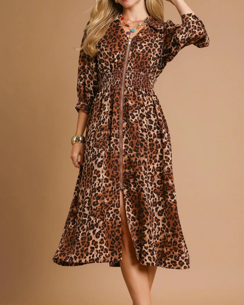 Cheetah Zipper Midi Dress
