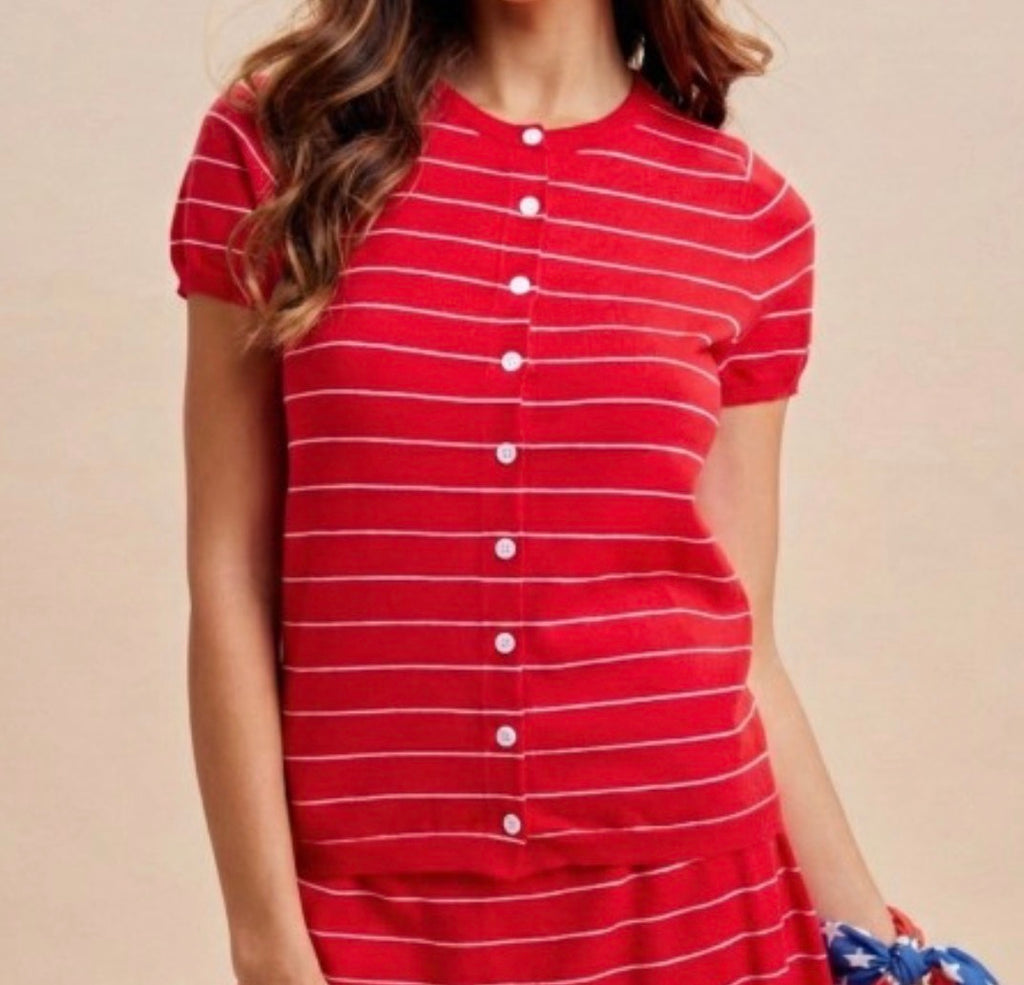 Red Sailor Stripe Cardigan