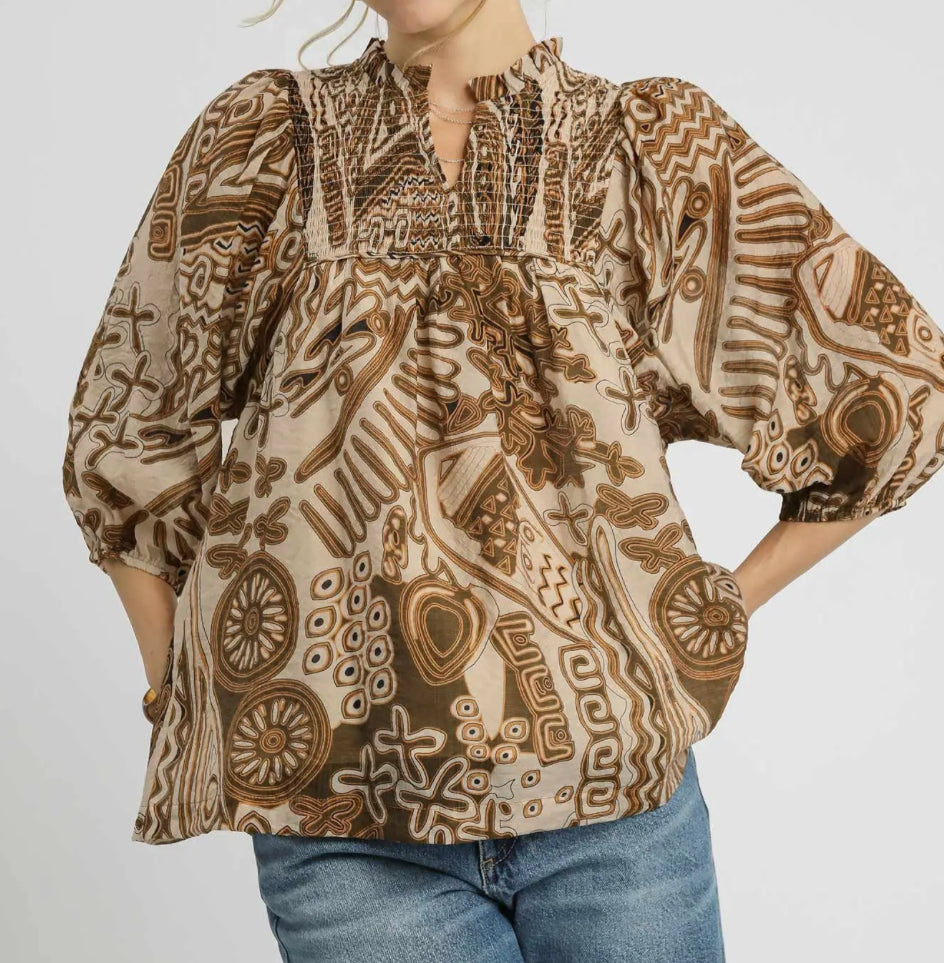 Brown Mix Floral Blouse