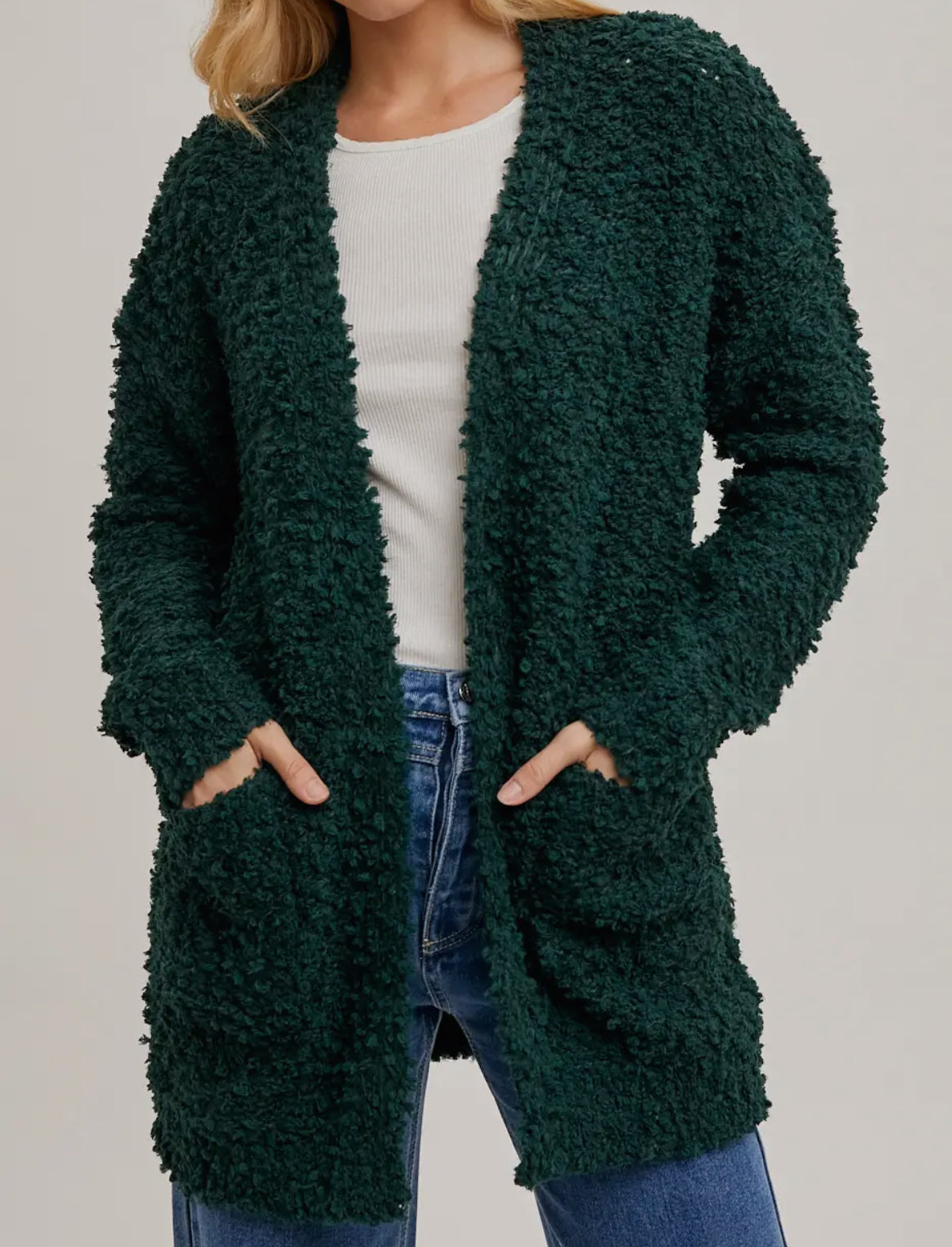 Hunter Green Fluffy Cardigan