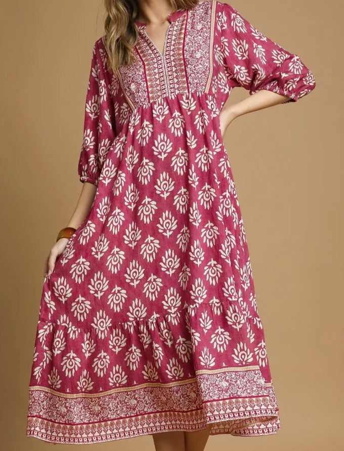 Pink Abstract Midi Dress