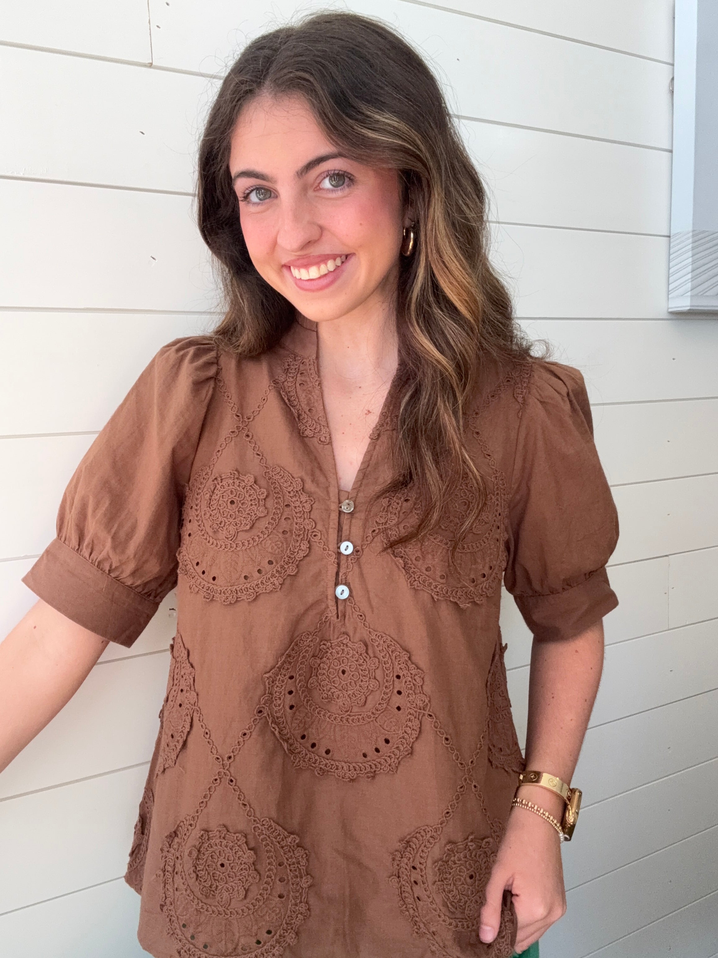 Brown Short Sleeve Blouse