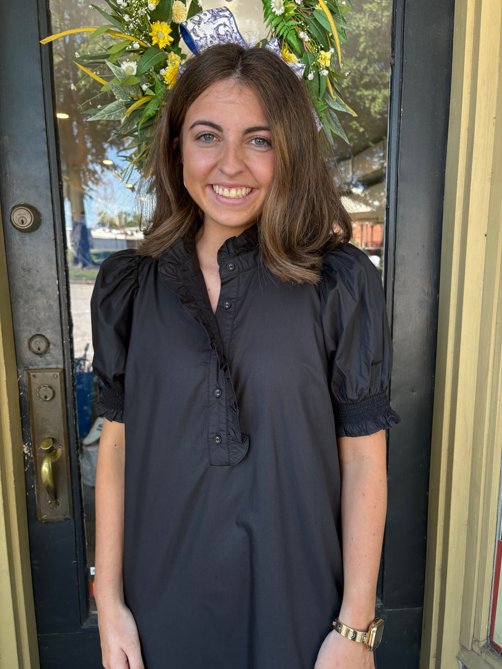 Ruffle Romance Midi Dress-Black