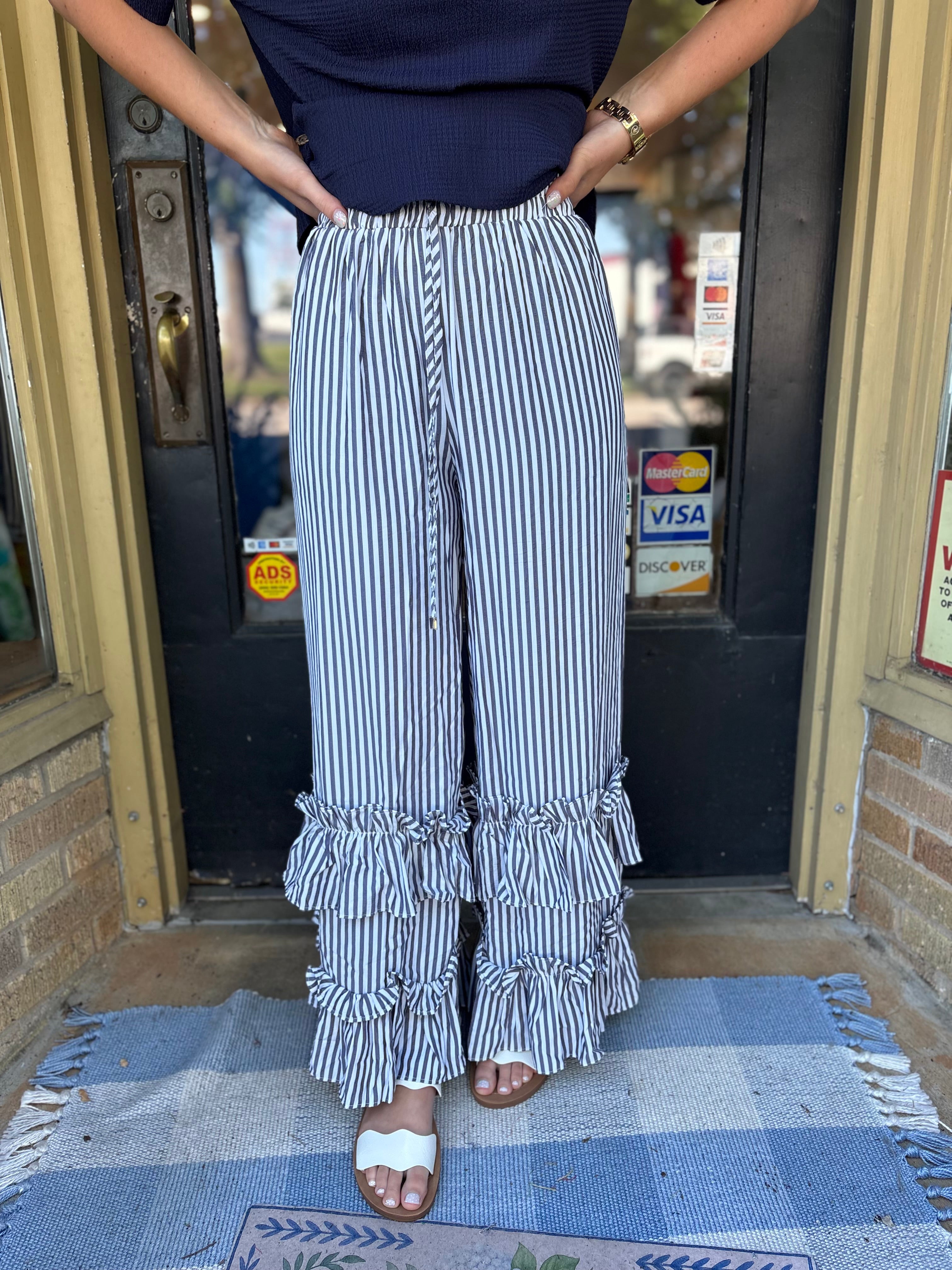 Sailor Stripe Ruffle Pants
