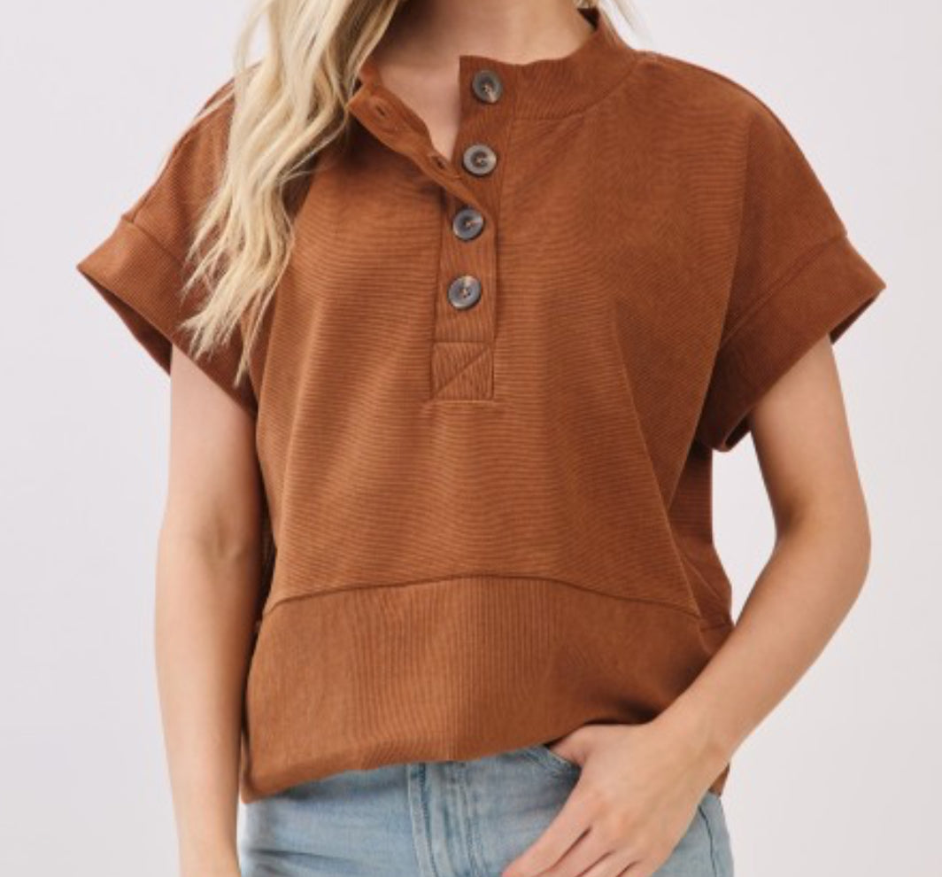 Camel Corduroy Button Top