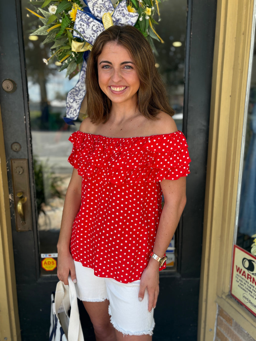 Red Dottie Frill Top
