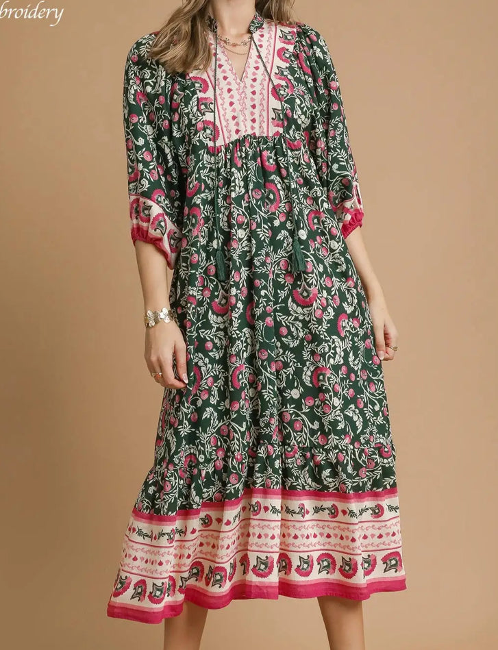 Plus Green/Pink Mix Midi Dress