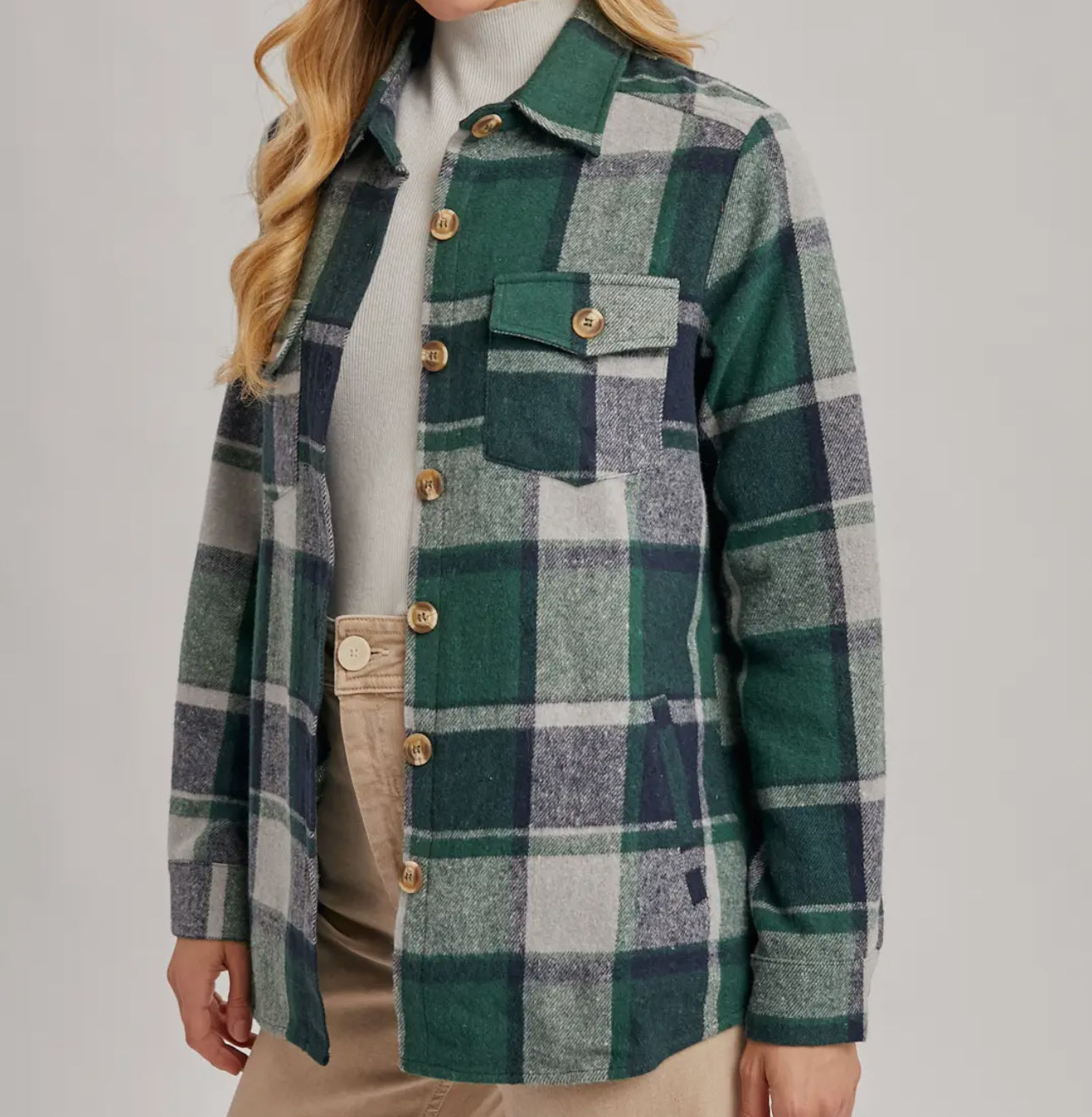 Green/Navy Plaid Shacket