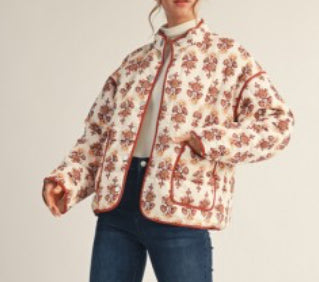 Ivory Floral Puff Jacket