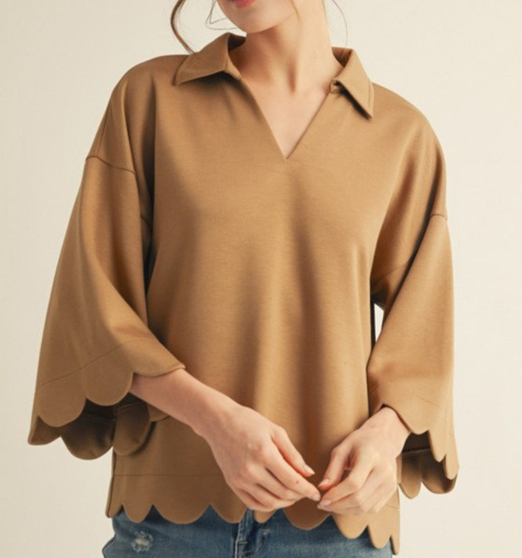 Taupe Scallop Edge Top