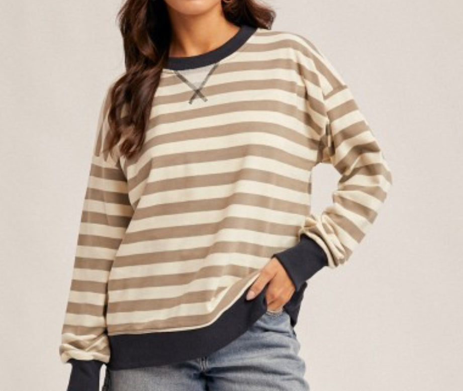 Olive/Navy Striped Oversized Sweatshirt