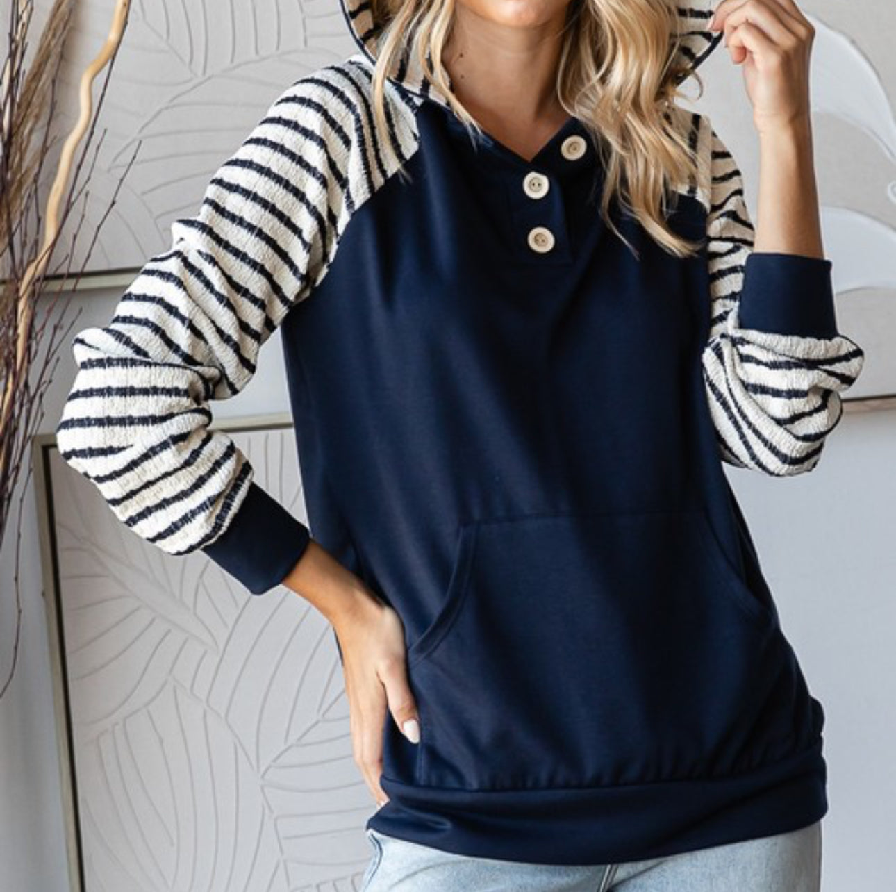 Navy Striped Hoodie