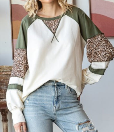 Cream/Olive Long Sleeve Top