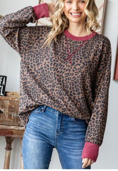 Brown/Burgundy Ribbed Pullover