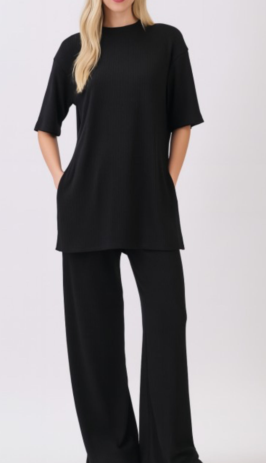 Black Ribbed Drawstring Pants