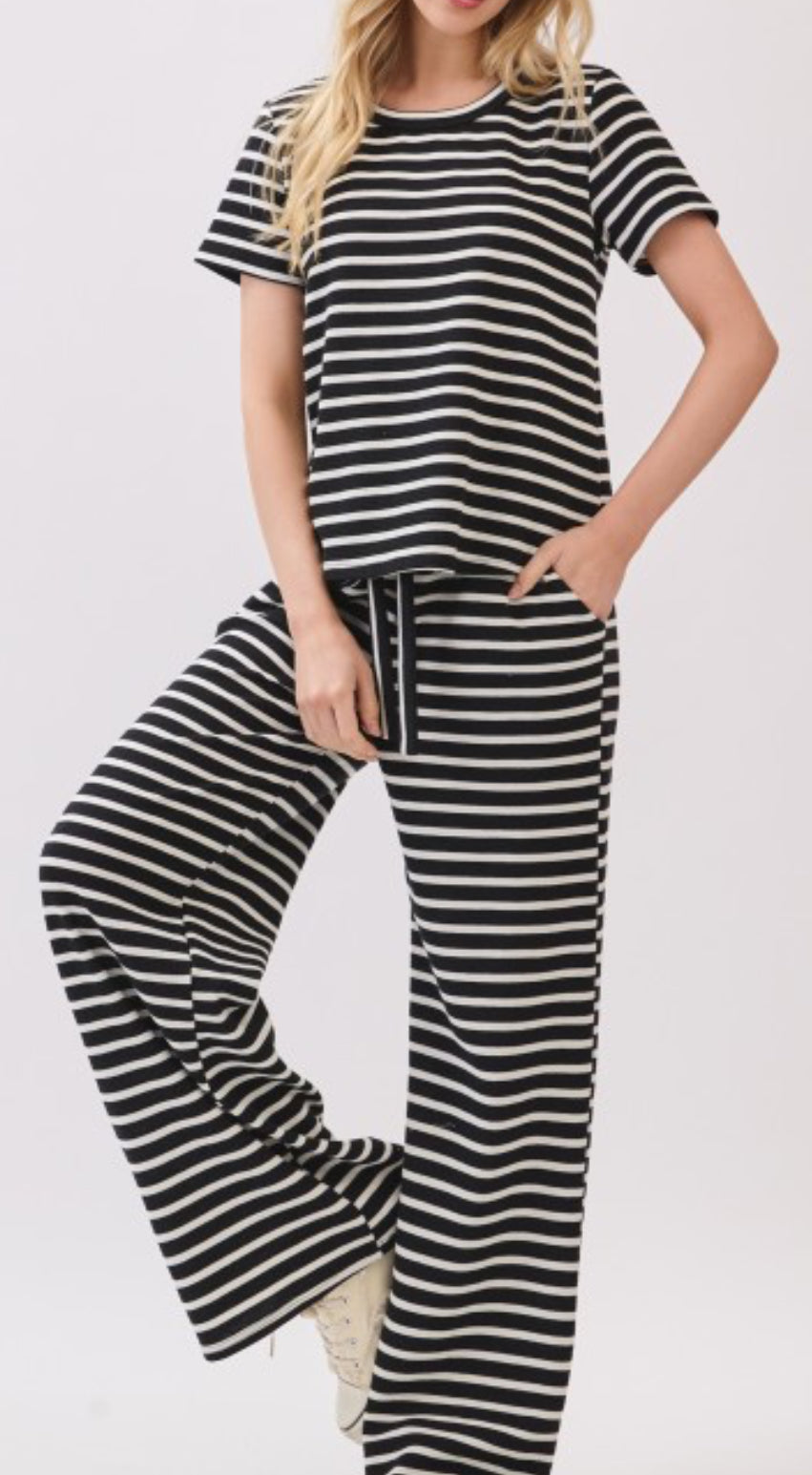 Black Textured Striped Pants