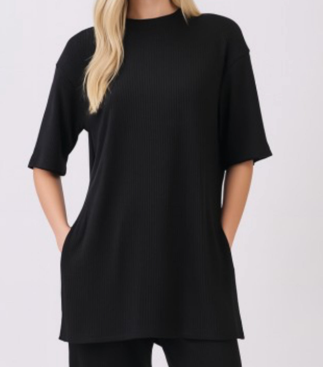 Black Ribbed Tunic Top
