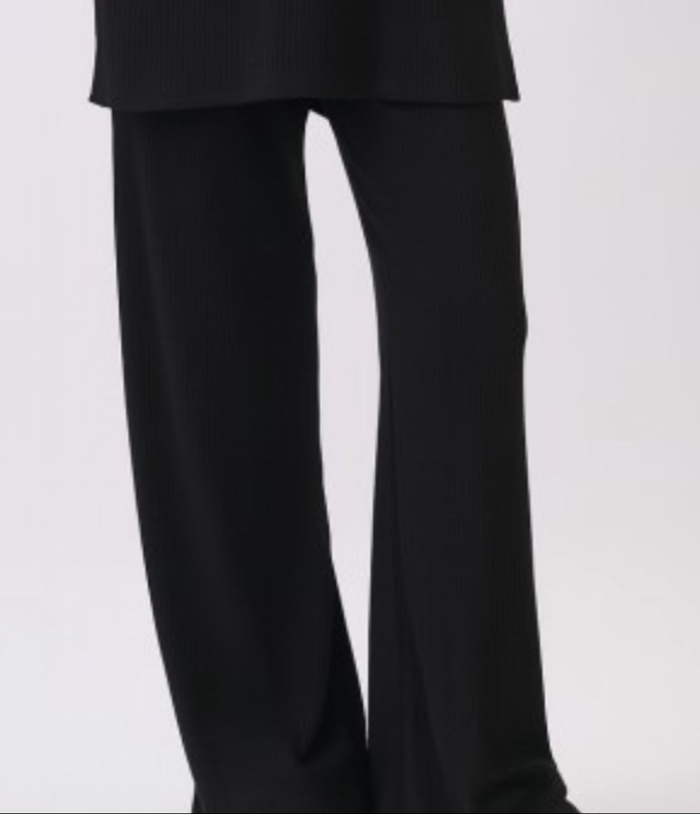 Black Ribbed Drawstring Pants