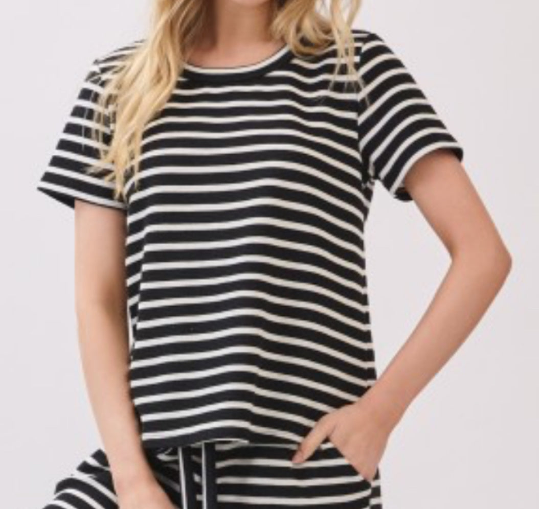 Black textured Striped Top