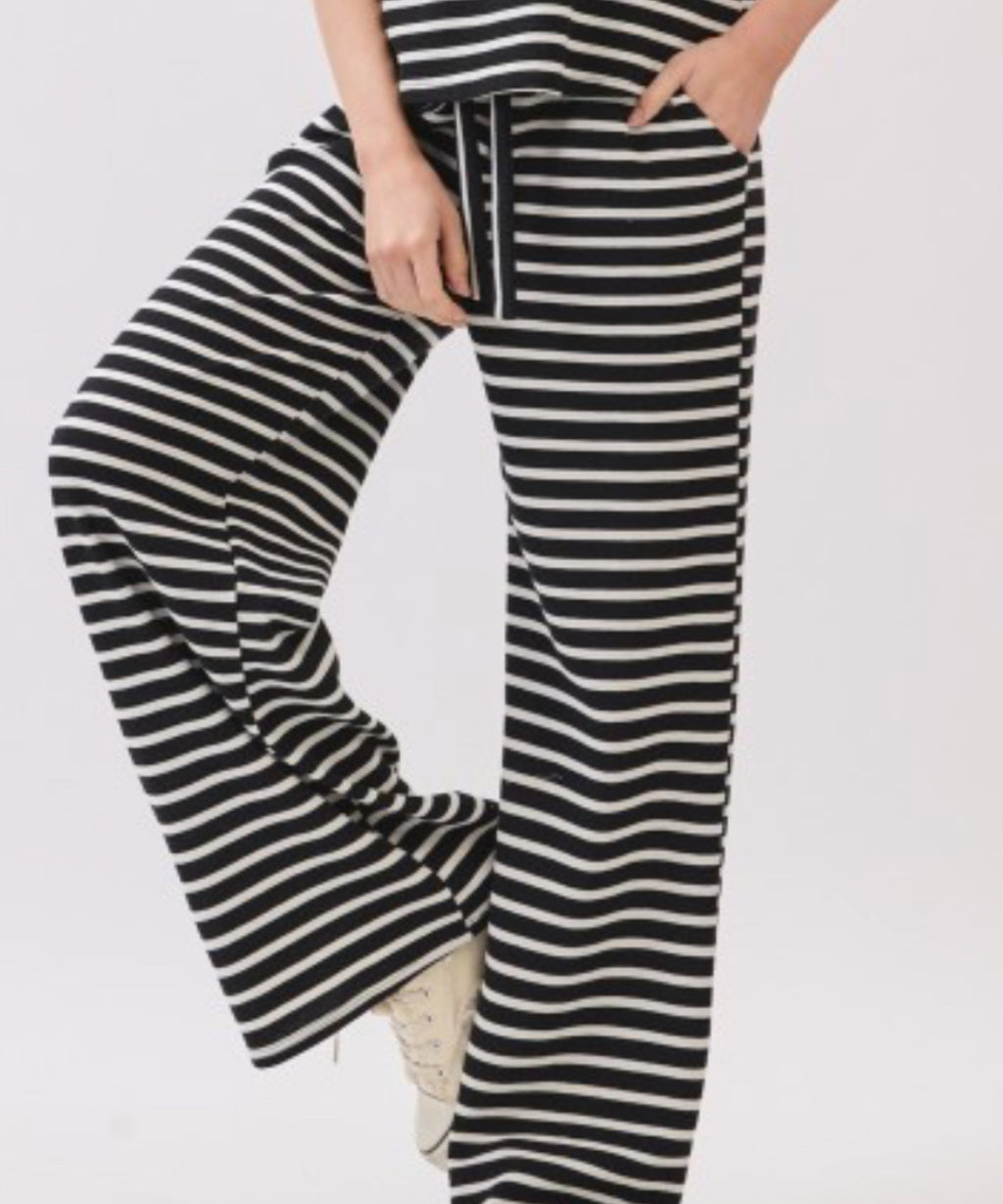 Black Textured Striped Pants