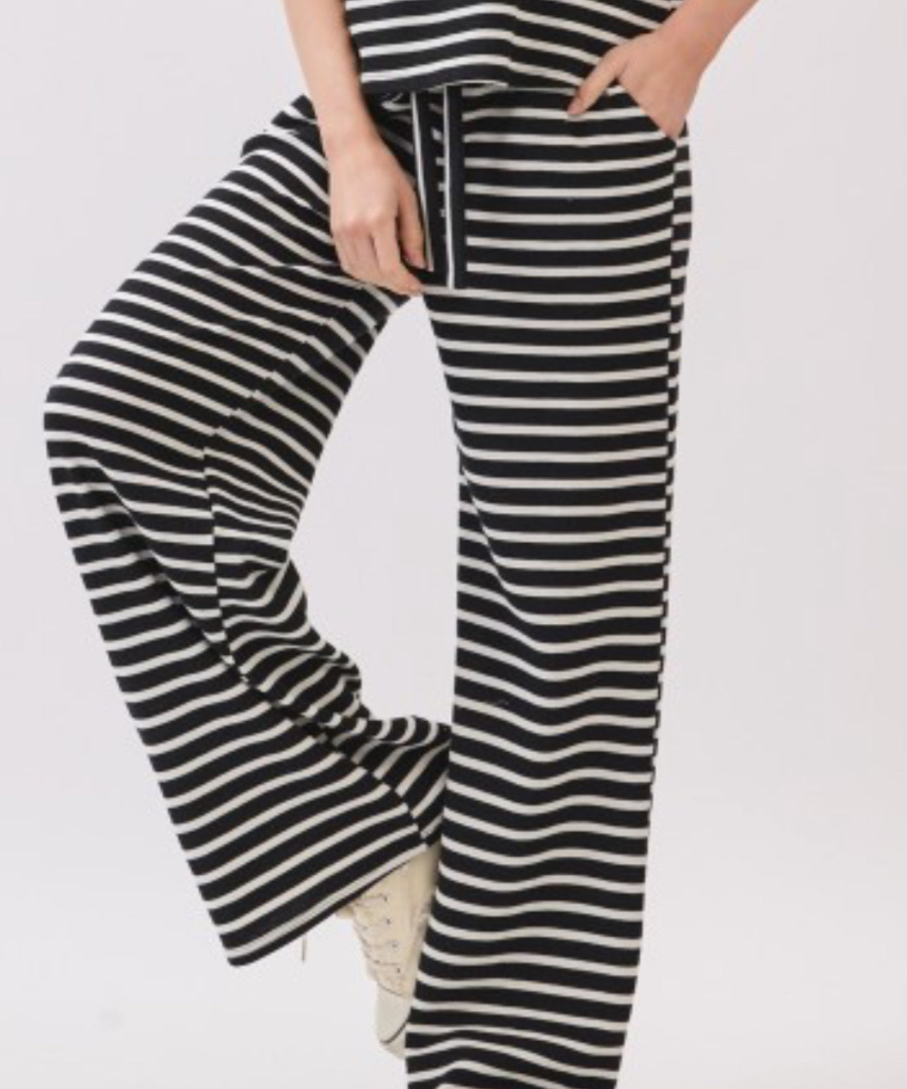 Black Textured Striped Pants