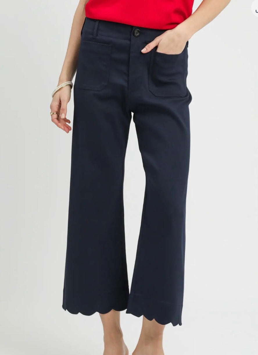 Scallop Hem Wide Leg Pants