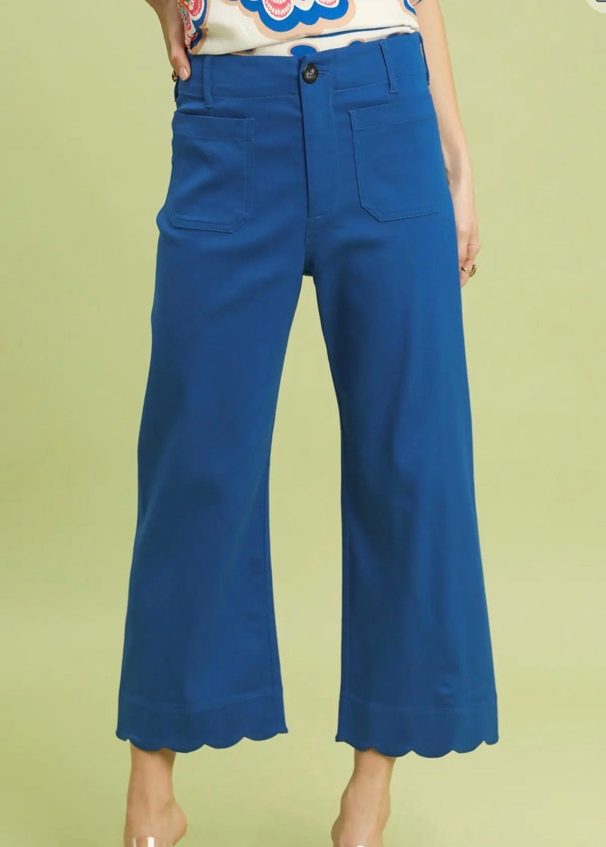 Scallop Hem Wide Leg Pants