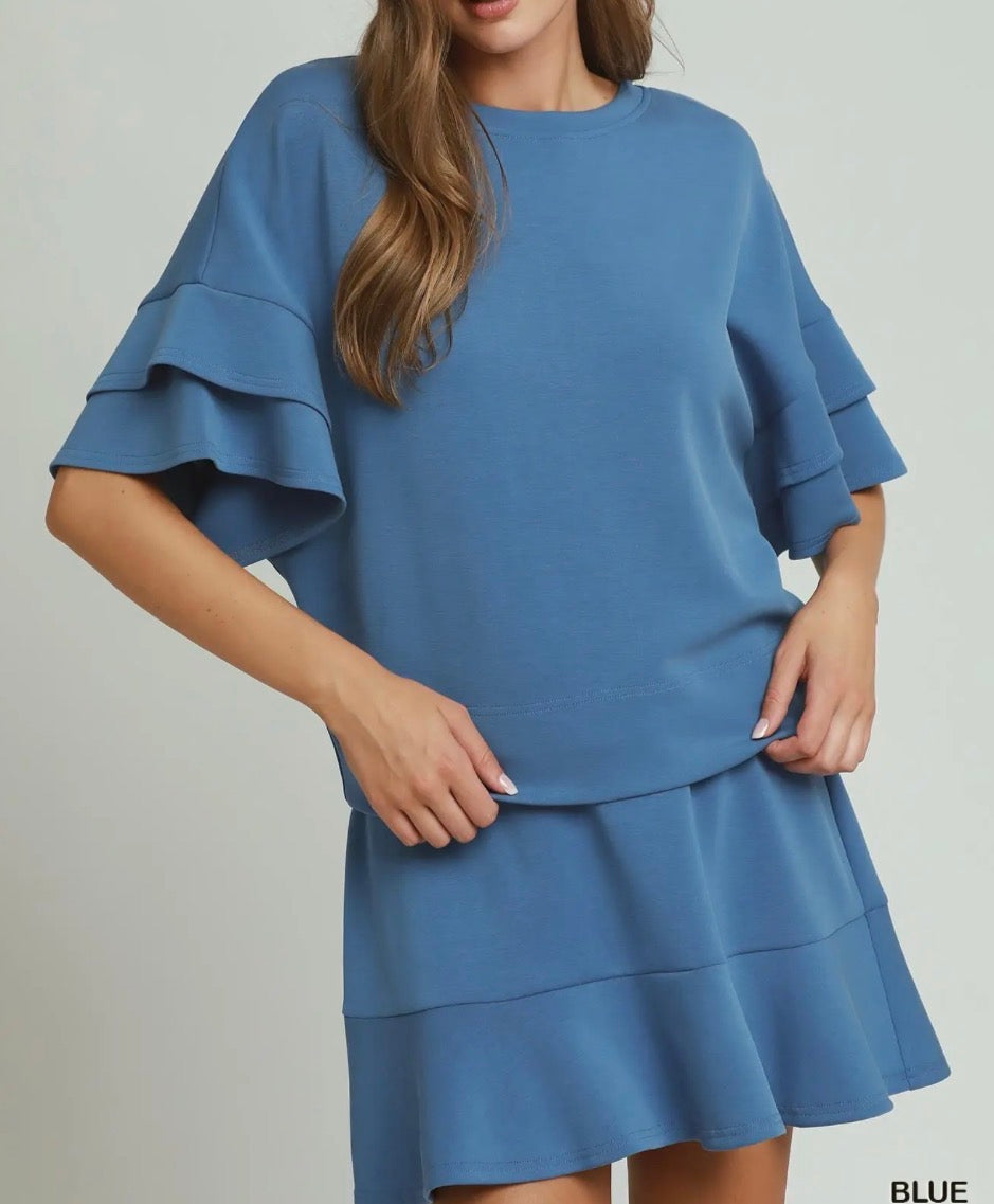 Misty Blue Ruffle Top