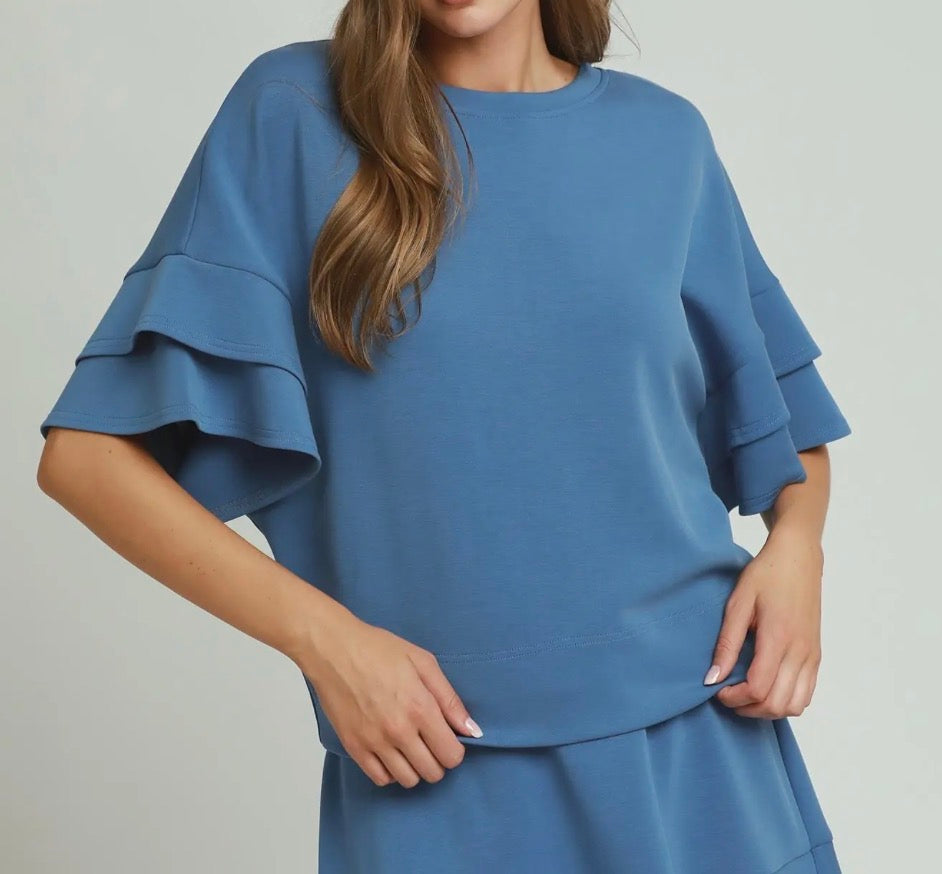 Misty Blue Ruffle Top