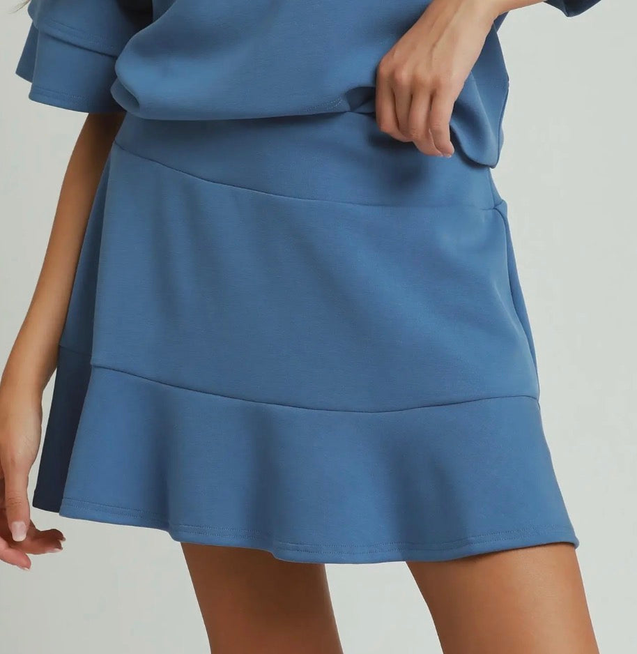Misty Blue Ruffle Skort