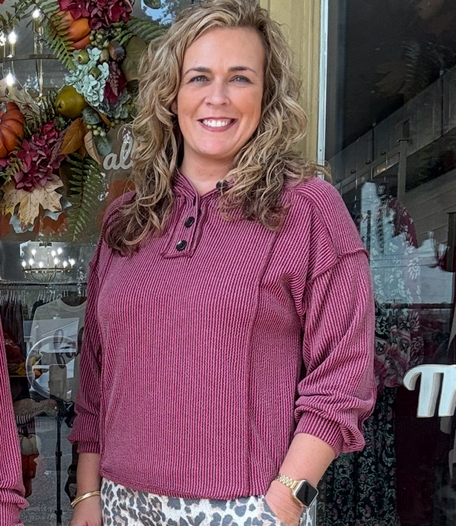 Burgundy Solid Rib Top