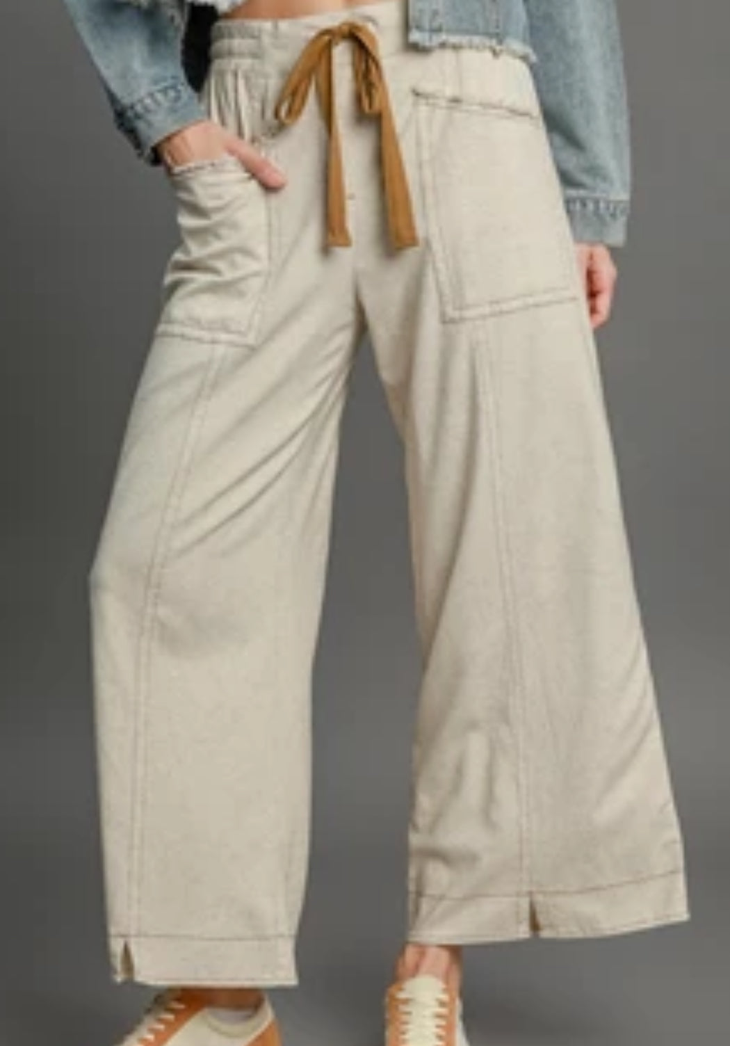 Beige Linen Wide Leg Pants