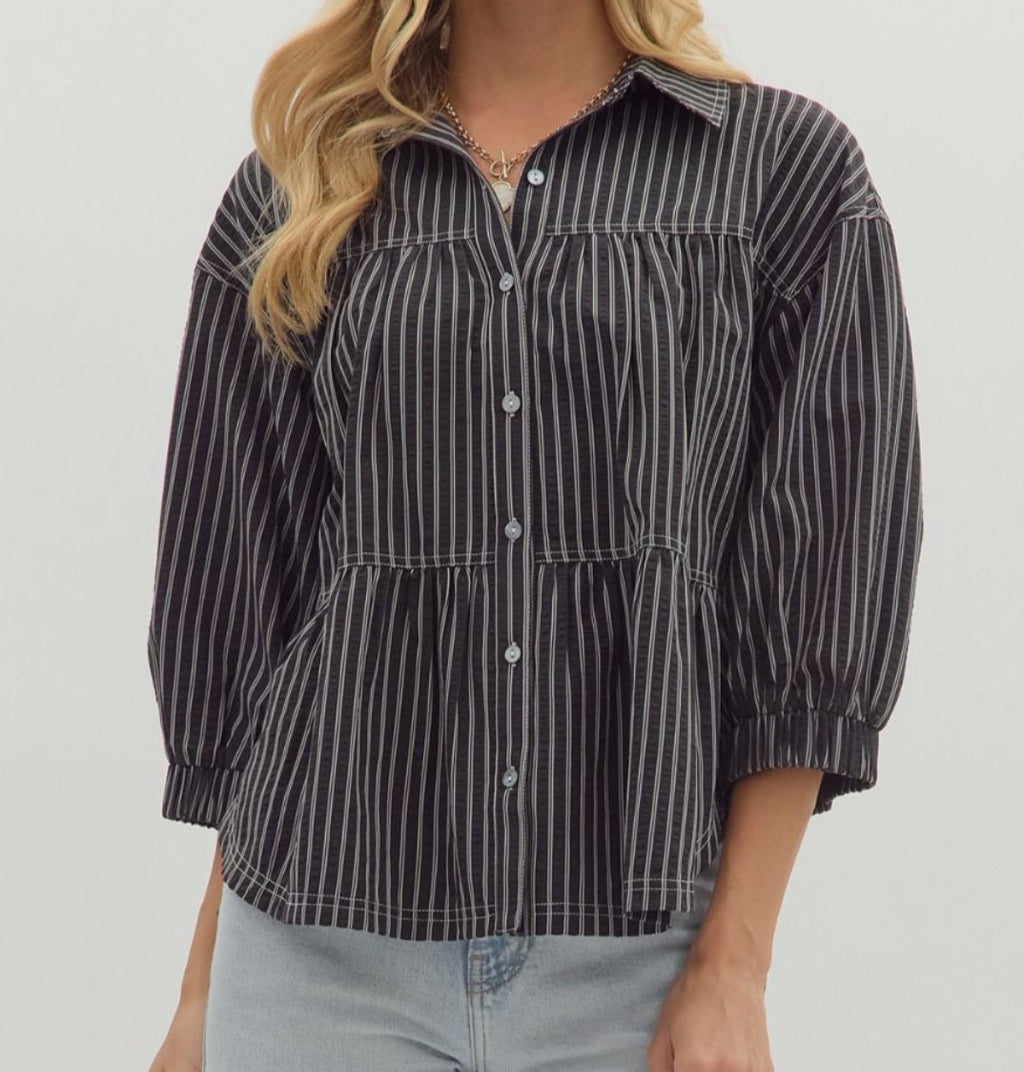 Black Striped 3/4 Sleeve Top