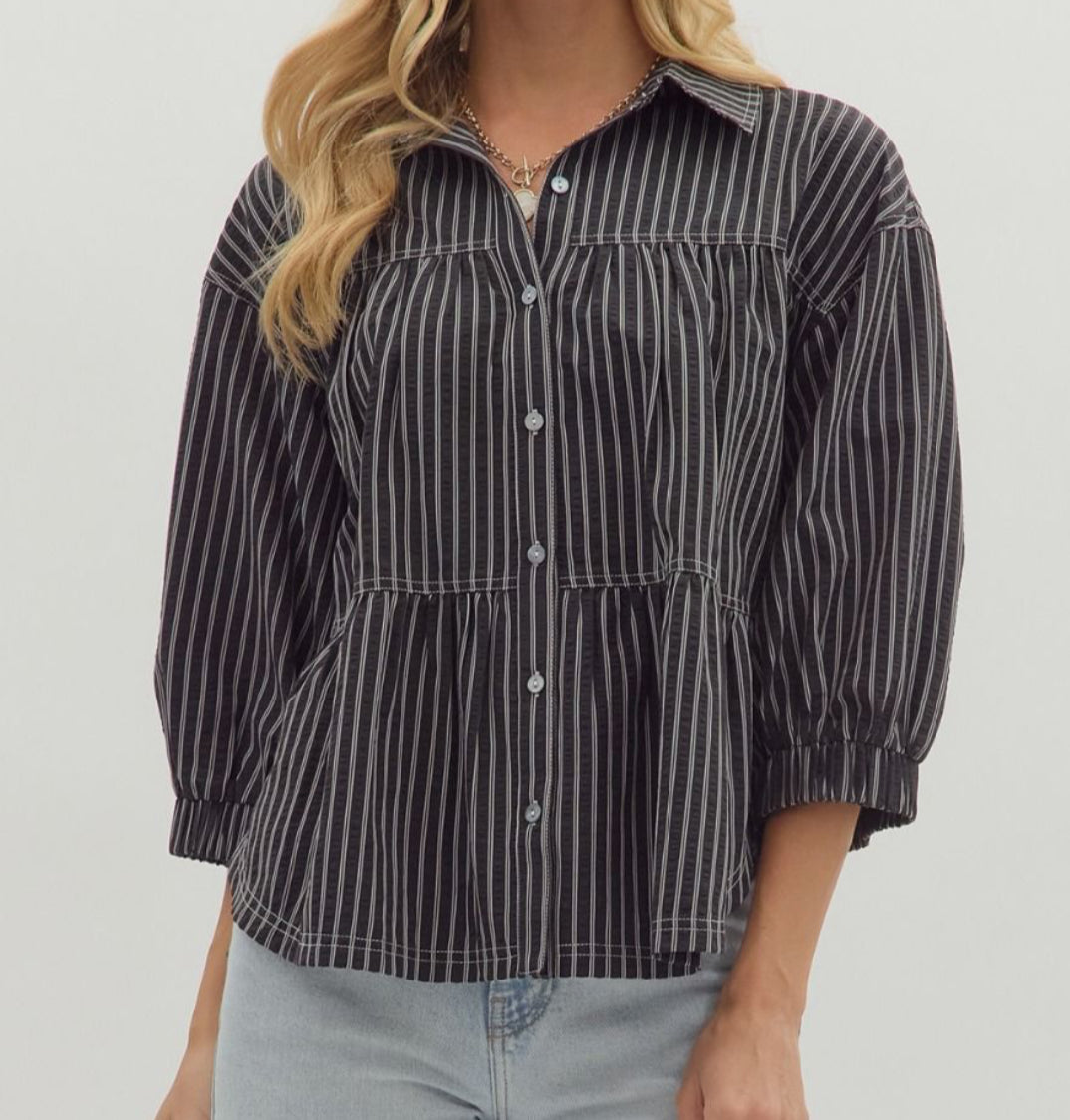 Black Striped 3/4 Sleeve Top