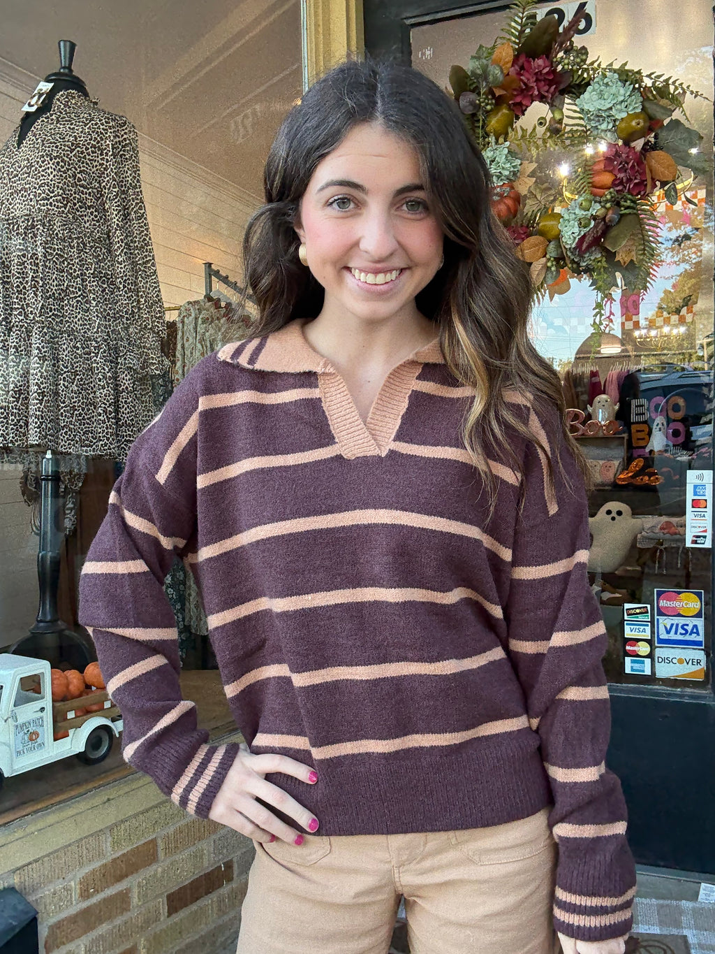 Taupe/Mocha Striped Sweater