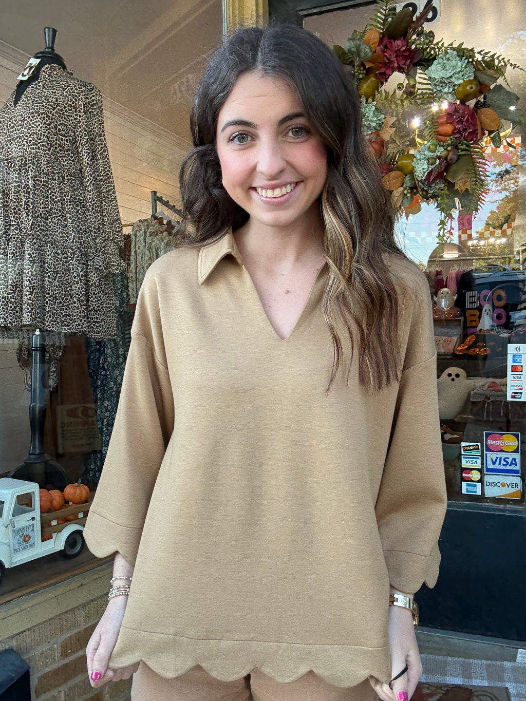 Taupe Scallop Edge Top