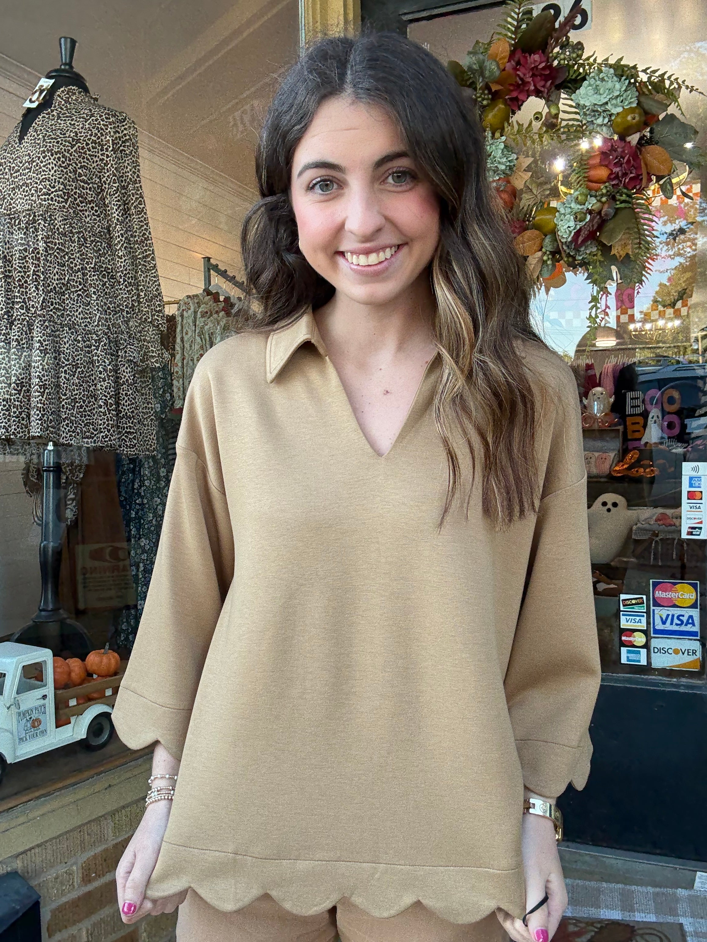 Taupe Scallop Edge Top