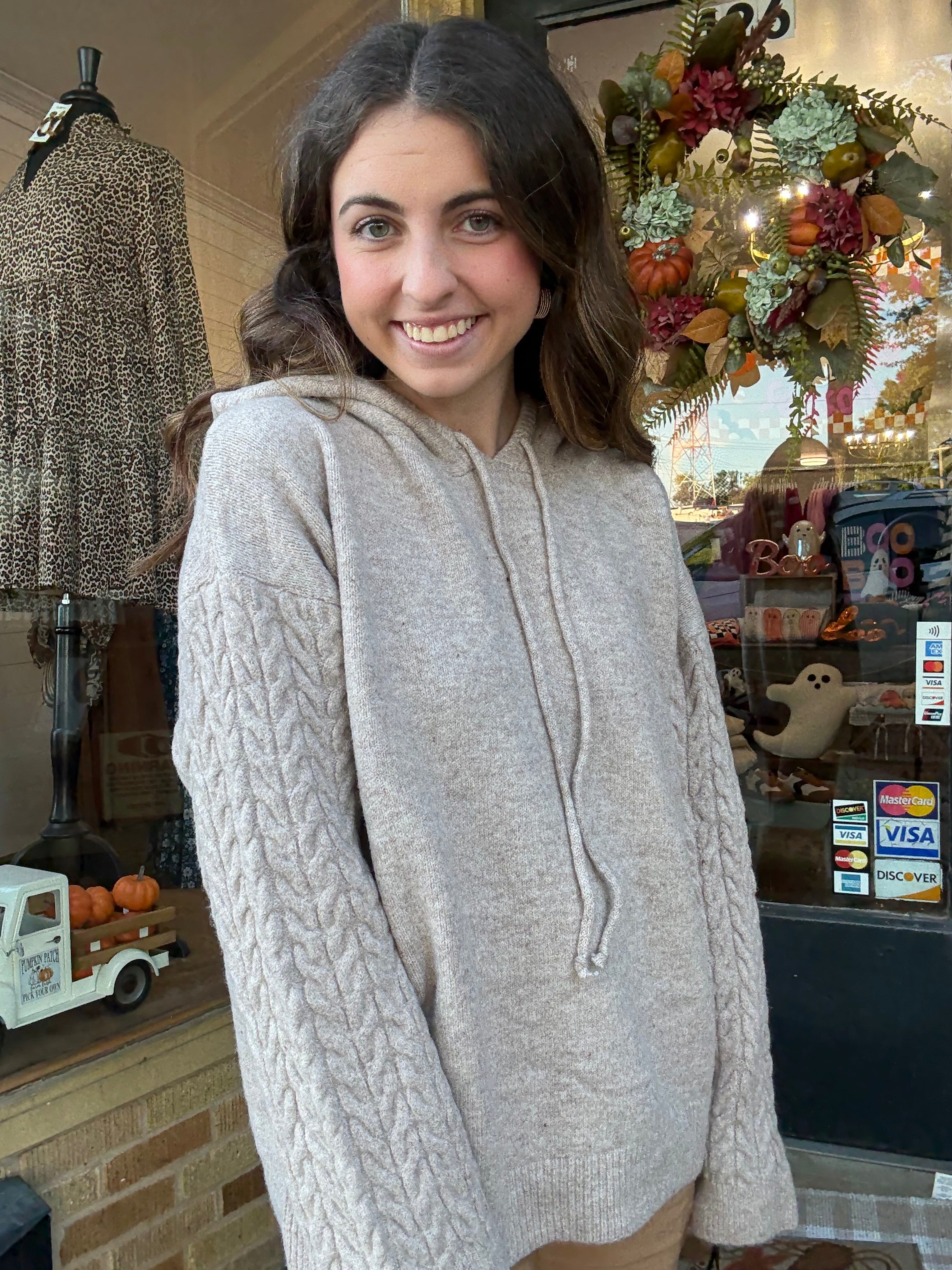 Mocha Cable Knit Sleeve Hoodie