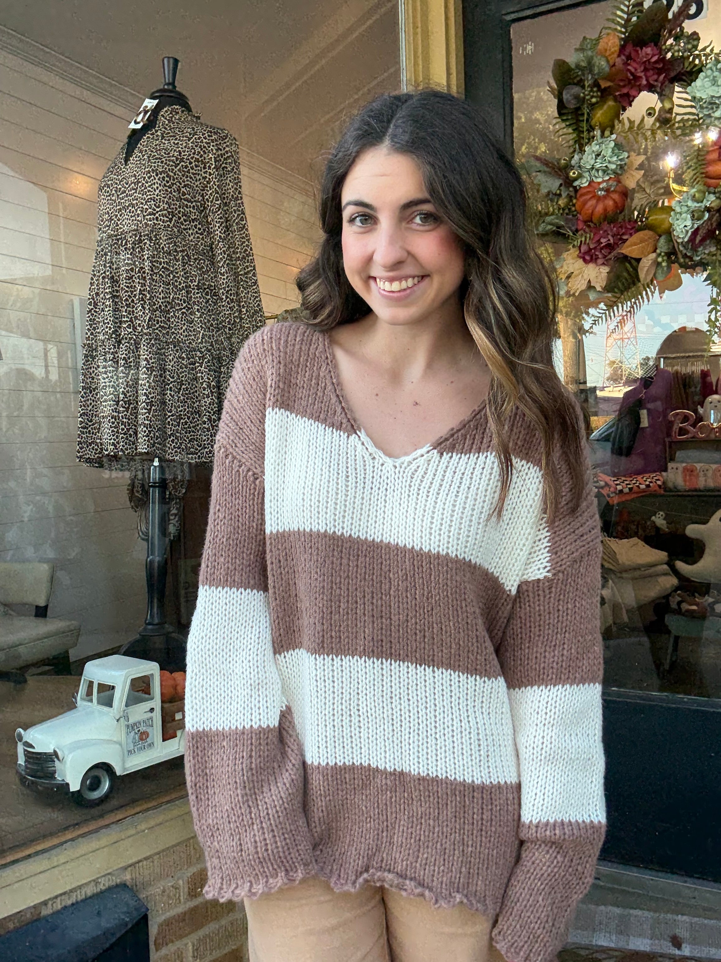 Mocha/Cream Striped Sweater
