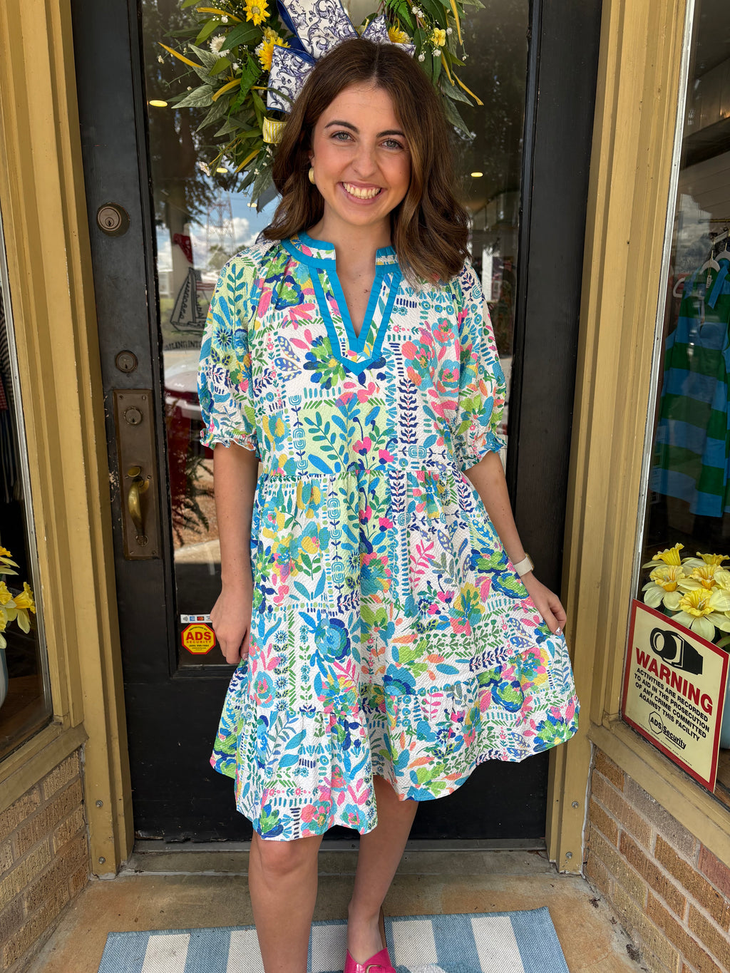 Green Painted Meadows Short Dress