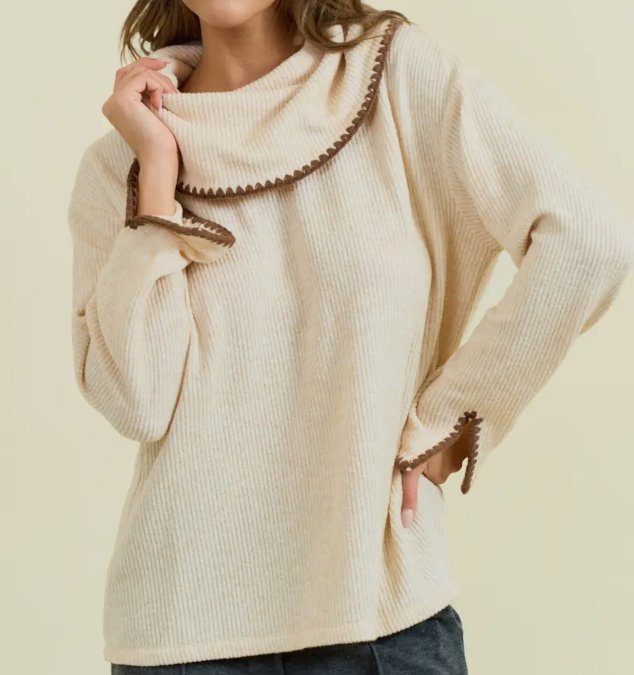 Cream Cowl Neck Sweater