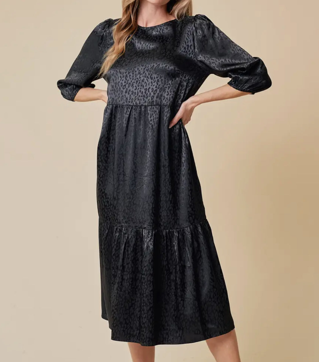 Black Leopard Midi Dress