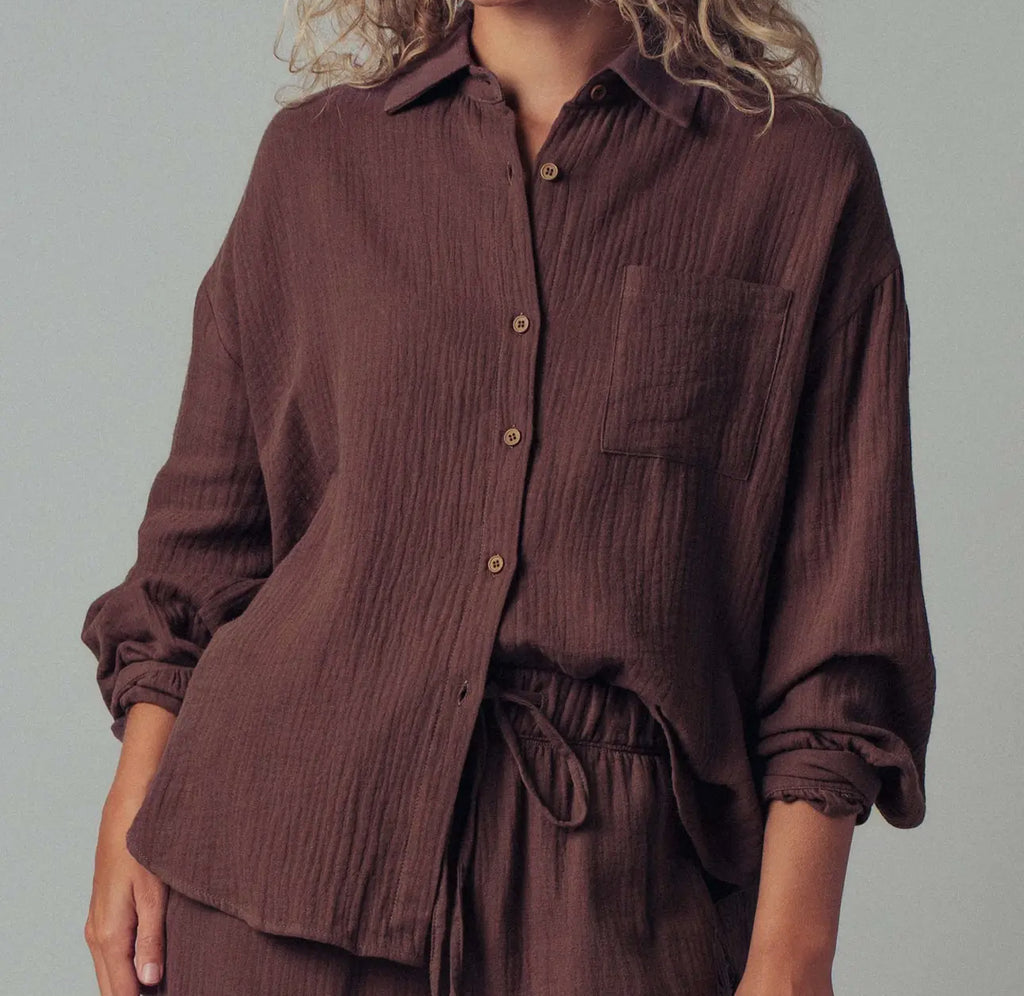 Brown Textured Gauze Top