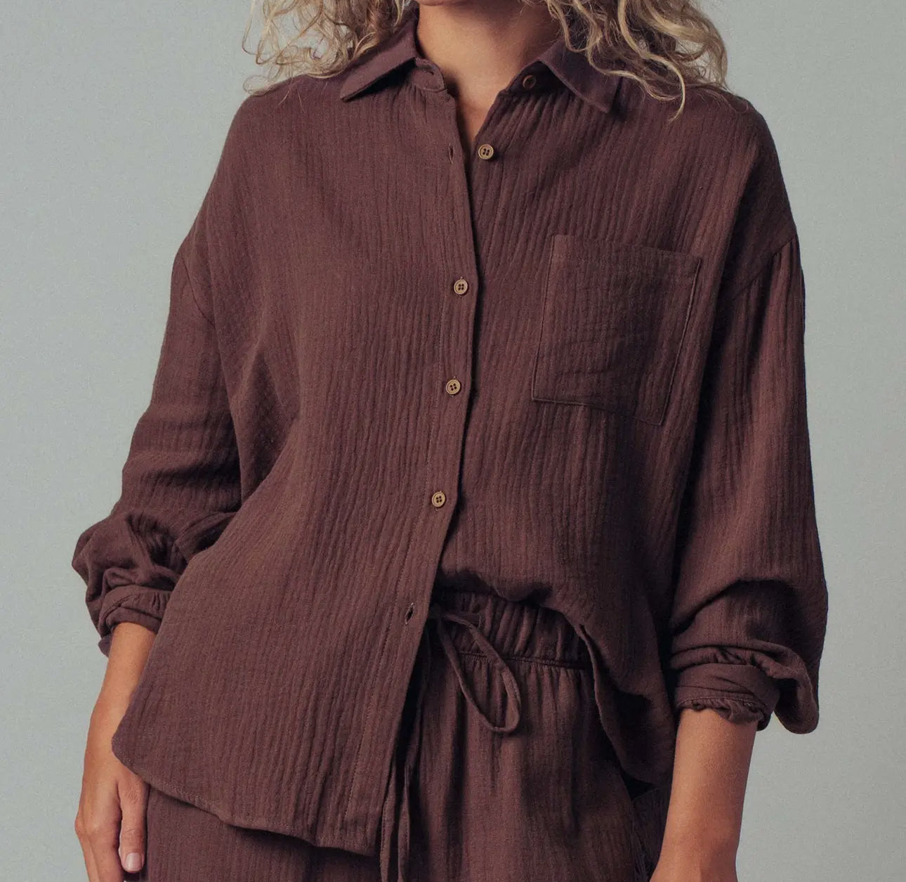Brown Textured Gauze Top