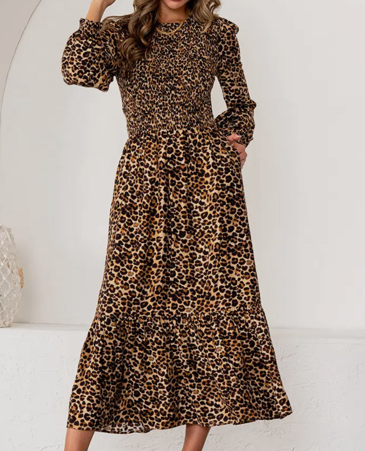 Leopard Smocked Maxi Dress