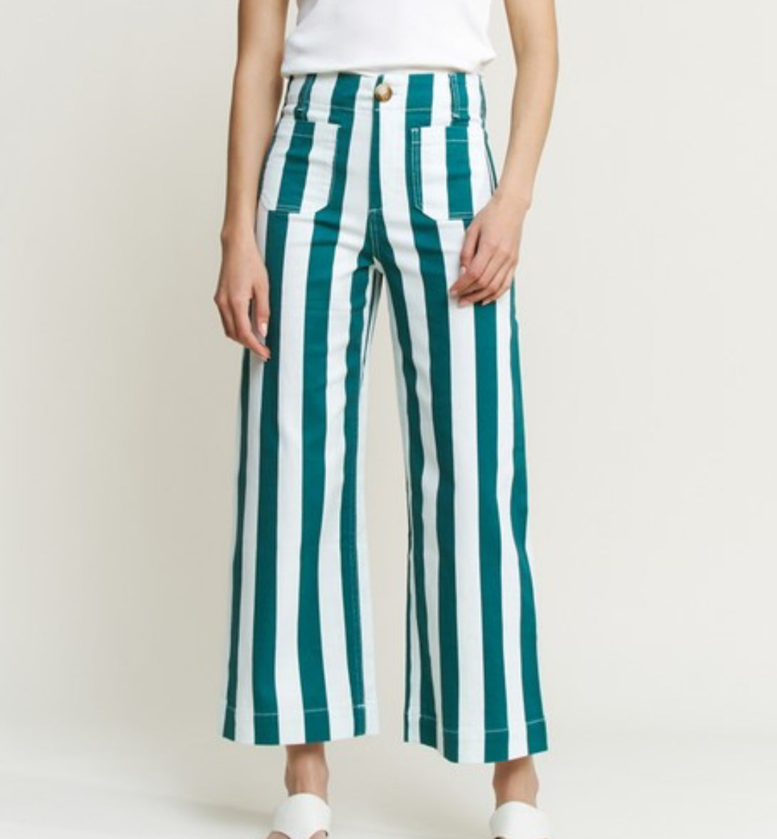 Mica Green Striped Jeans