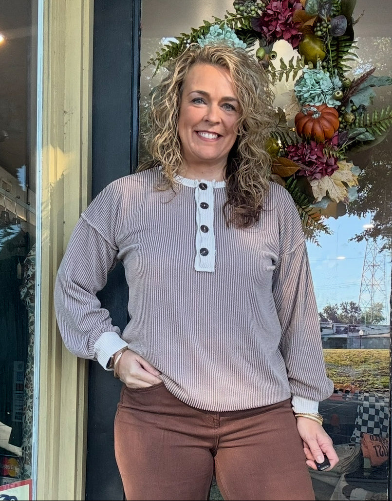 Coco Contrast Button Detail Rib Top