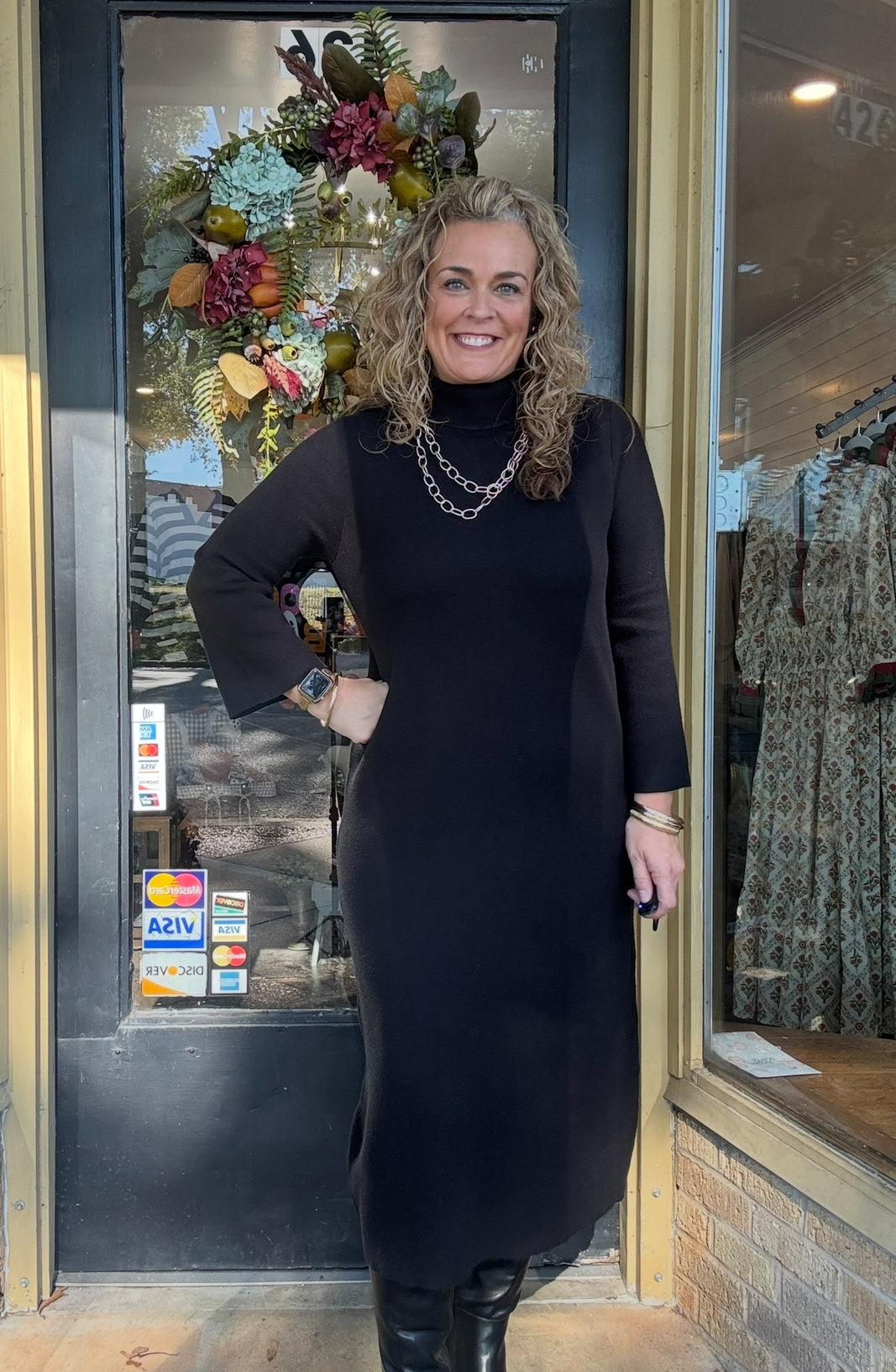 Mock Neck Midi Sweater Dress